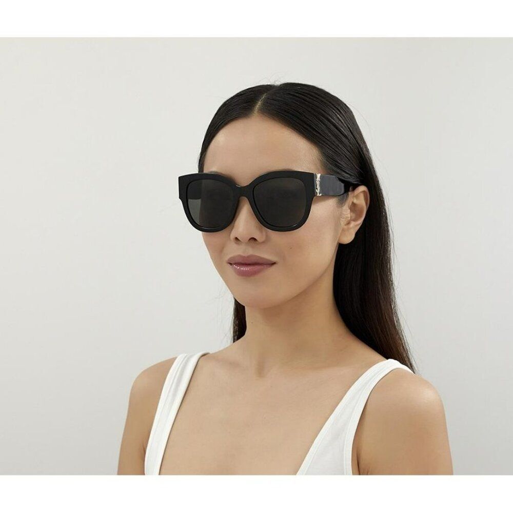 NEW Saint Laurent SLM95/F 001 Black Grey Oversized Cat Eye Women Sunglasses - Picture 5 of 13